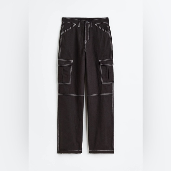 H & M Divided black cargo pants white stitching casual trendy women’s size 6 - Picture 1 of 6